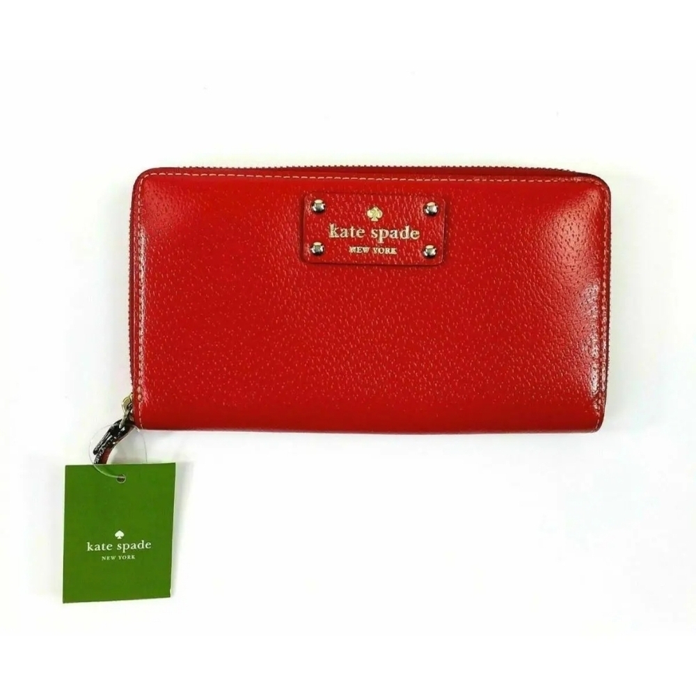 Kate Spade Neda Wellesley Garnet Boar Skin Embossed Cowhide Leather Wallet NWT